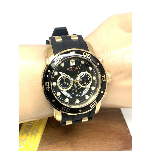 Invicta Men's Watch 6981 Pro Diver Black Dial Gold Tone Chronograph Black Rubber - Picture 12 of 15